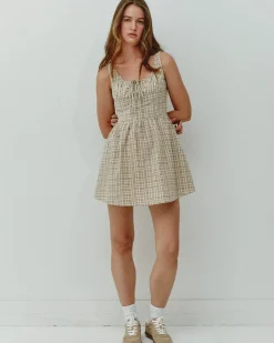Another Girl Beige Gingham Check Mini Dress Discount