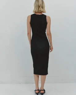 Another Girl Black Martini Embroidered Knit Midi Dress Online