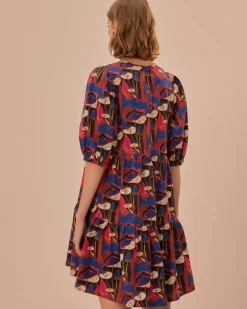 Farm Rio Black Wild Mushrooms Puff Sleeve Mini Dress