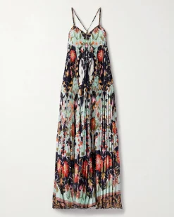 Farm Rio Blue Flowing Beauty Pleated Sleeveless Midi Dress Online
