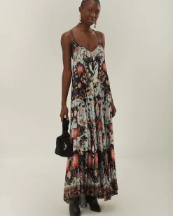 Farm Rio Blue Flowing Beauty Pleated Sleeveless Midi Dress Online
