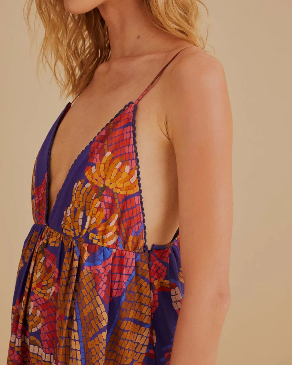 Farm Rio Blue Forest Mosaic Sleeveless Maxi Dress Outlet