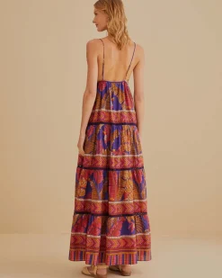 Farm Rio Blue Forest Mosaic Sleeveless Maxi Dress Outlet