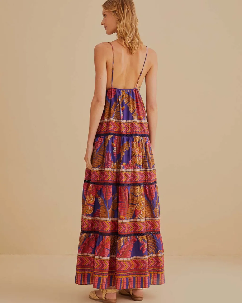 Farm Rio Blue Forest Mosaic Sleeveless Maxi Dress Outlet