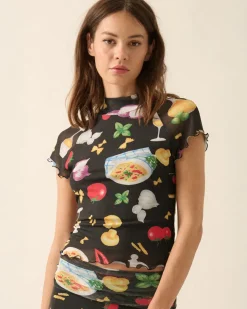 Promesa Buon Appetito Printed Mesh Mock-Neck Baby Tee Clearance