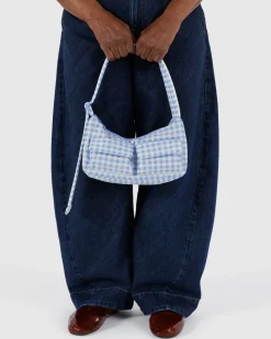 Baggu Cargo Shoulder Bag - Light Blue Gingham Clearance