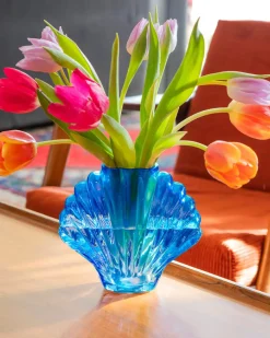 Doiy Glass Seashell Vase Cobalt Blue Discount