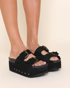 Intentionally Blank Cooper-2 Suede Platform Slide - Black Black Suede