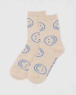 Baggu Crew Socks - Ecru Periwinkle Happy