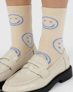Baggu Crew Socks - Ecru Periwinkle Happy