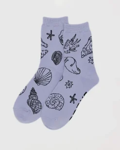 Baggu Crew Socks - Light Blue Shells New