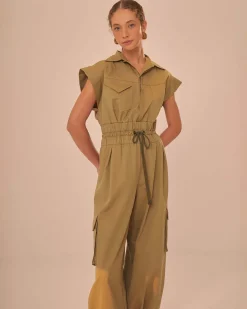 Farm Rio Dark Green Utility Jumpsuit Clearance