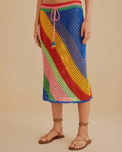 Farm Rio Diagonal Stripes Crochet Midi Skirt Best