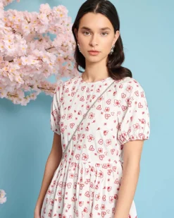 Sister Jane Doodle Bloom Midi Dress - Ivory + Red Online