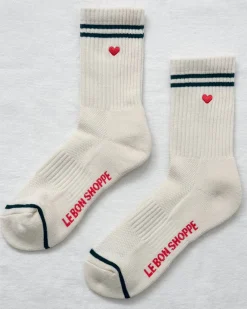 Le Bon Shoppe Embroidered Boyfriend Socks - Parchment + Heart Outlet