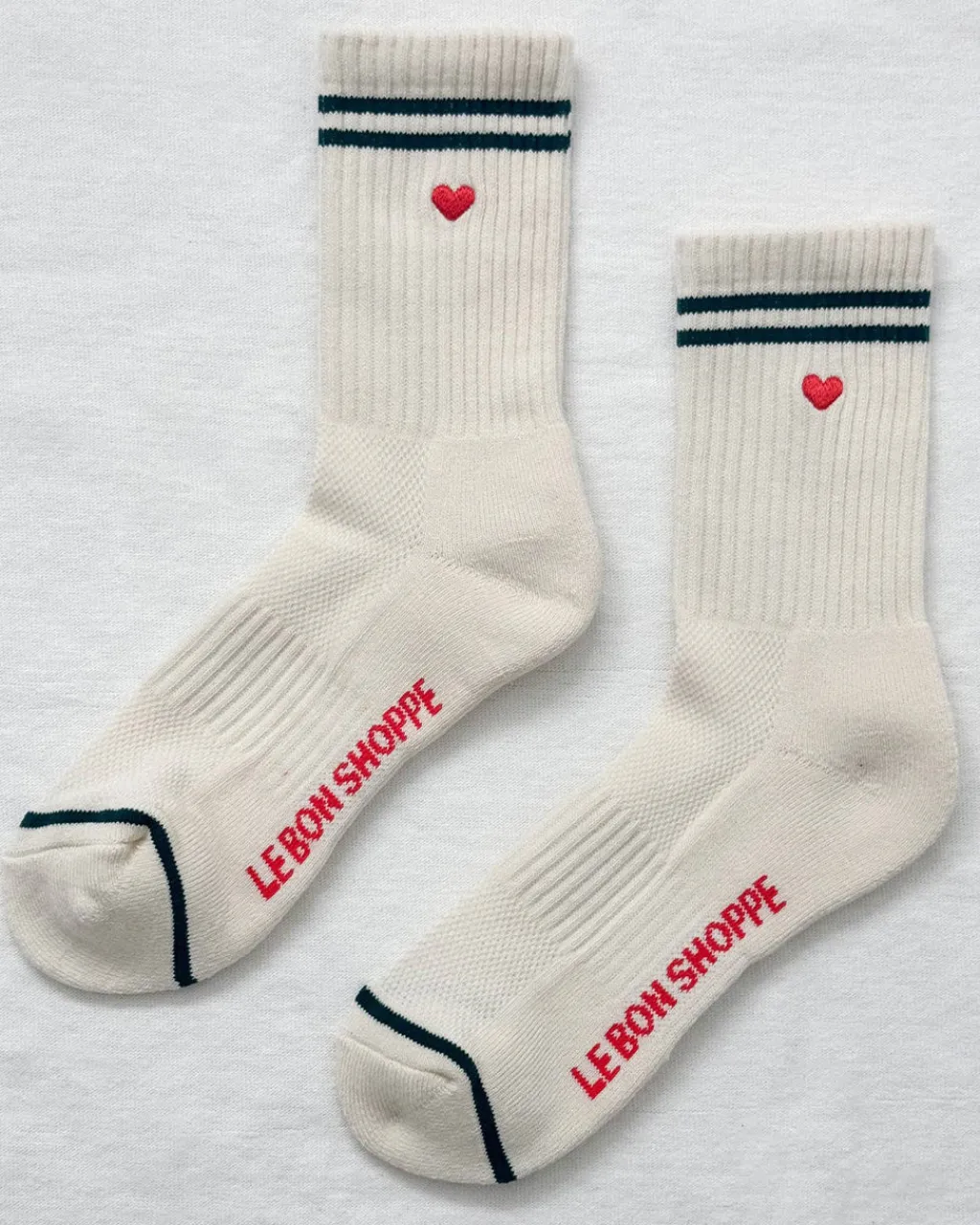 Le Bon Shoppe Embroidered Boyfriend Socks - Parchment + Heart Outlet