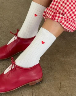Le Bon Shoppe Embroidered Her Socks - Classic White + Heart Outlet