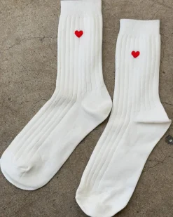Le Bon Shoppe Embroidered Her Socks - Classic White + Heart Outlet