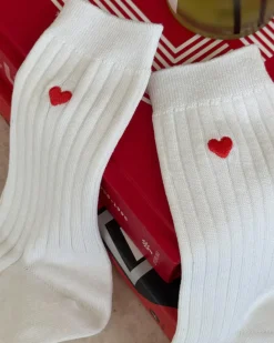 Le Bon Shoppe Embroidered Her Socks - Classic White + Heart Outlet