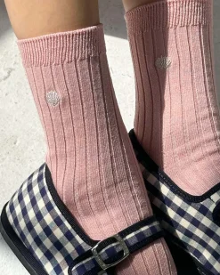 Le Bon Shoppe Embroidered Her Socks - Pink Soda + Silver Seashell Discount