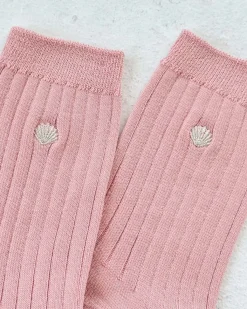 Le Bon Shoppe Embroidered Her Socks - Pink Soda + Silver Seashell Discount