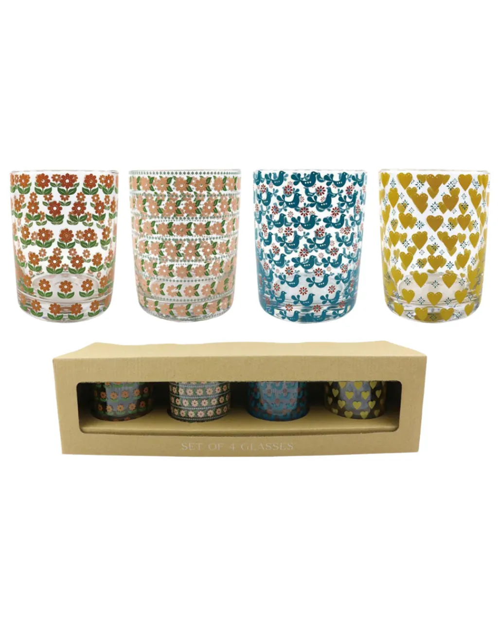 Transpac Glass Retro Juice Glasses - Set Of 4 Hot