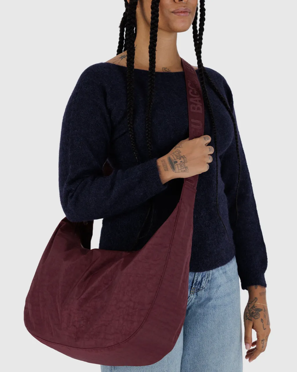Baggu Large Nylon Crescent Bag w/ Key Leash - Mahogany Hot