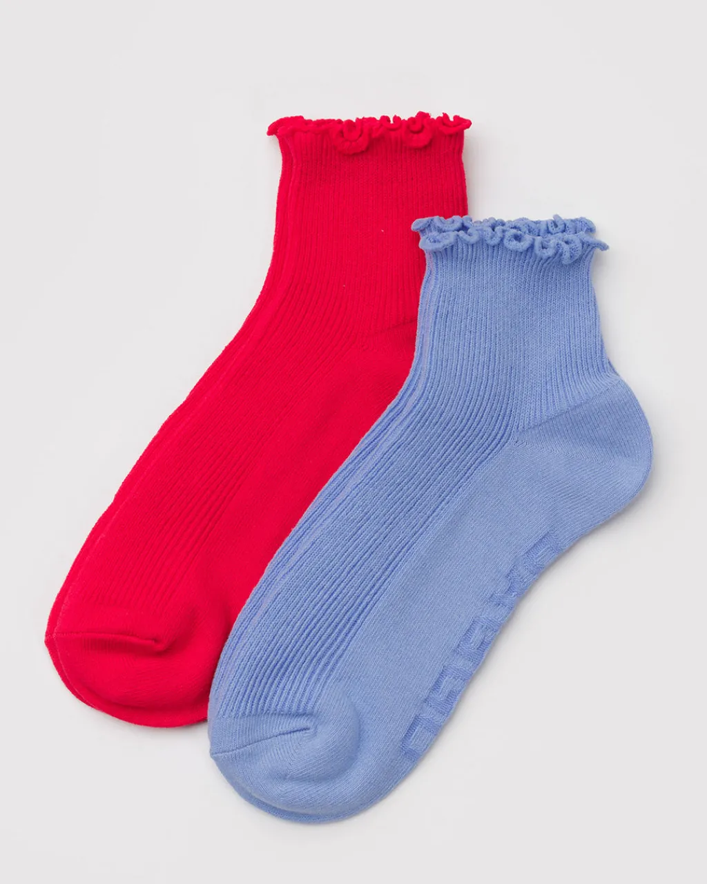 Baggu Lettuce Edge Sock Set Of 2 - Light Blue & Red Hot
