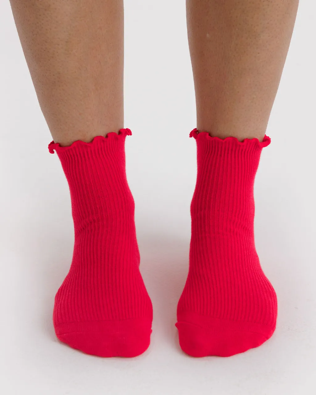 Baggu Lettuce Edge Sock Set Of 2 - Light Blue & Red Hot