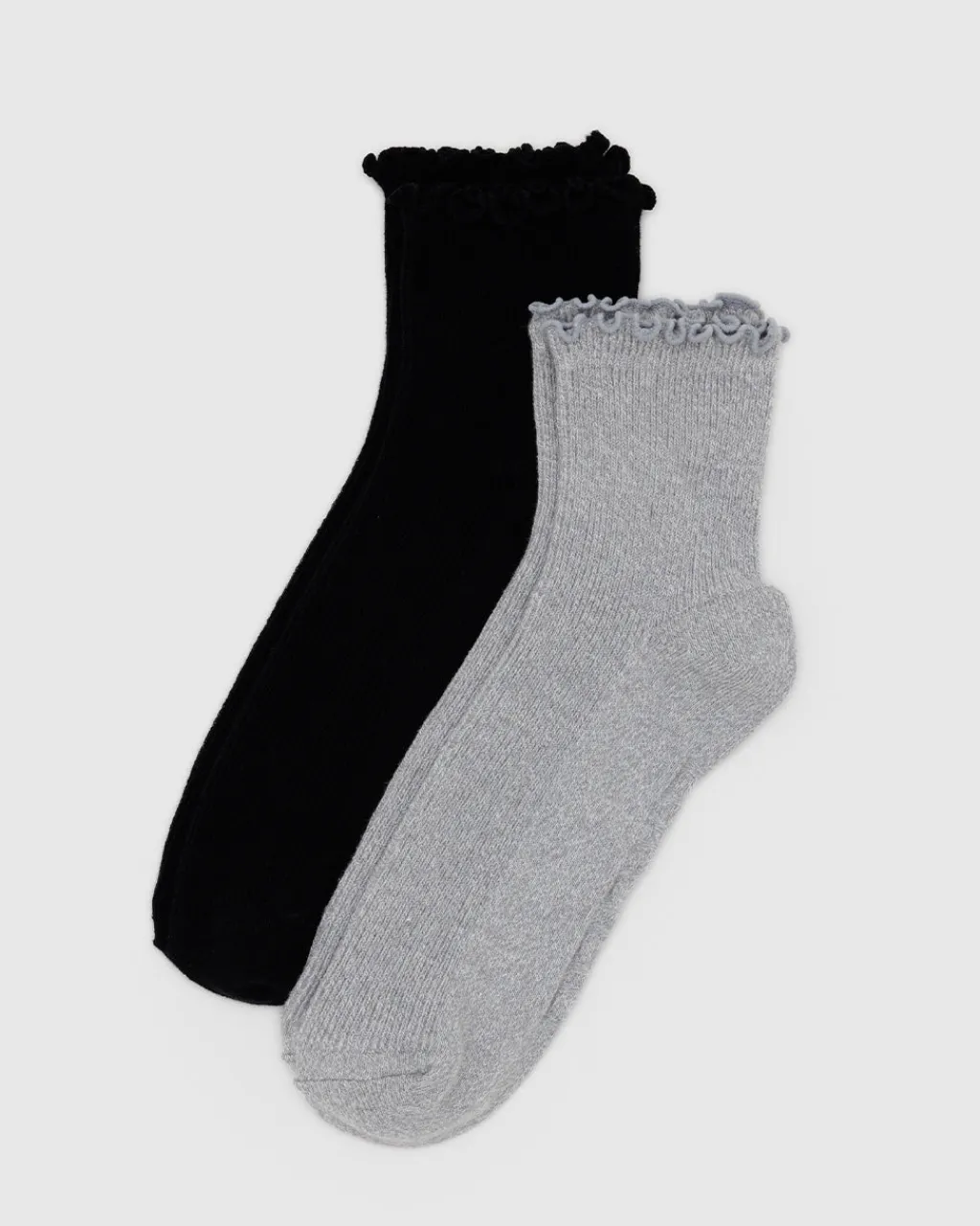 Baggu Lettuce Edge Sock Set Of 2 - Heather Grey & Black Sale