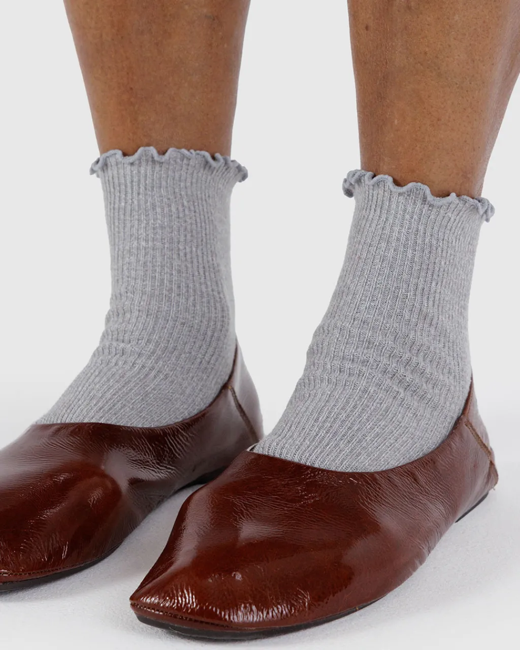 Baggu Lettuce Edge Sock Set Of 2 - Heather Grey & Black Sale