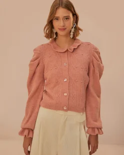 Farm Rio Light Pink Ruffle Knit Cardigan Hot