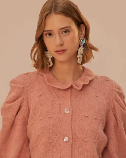 Farm Rio Light Pink Ruffle Knit Cardigan Hot