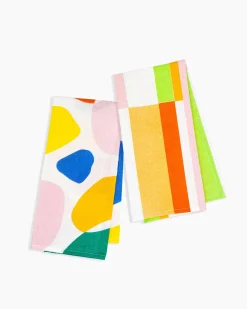 Poketo Linen Tea Towel Set - Stripes And Boulders