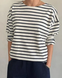 Le Bon Shoppe Marseille Boat Neck Top - Navy Stripe Outlet