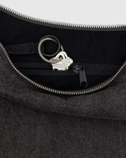 Baggu Medium Denim Crescent Bag w/ Key Leash - Washed Black Denim