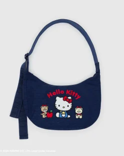 Baggu Medium Nylon Crescent Bag w/ Key Leash - Embroidered Hello Kitty & Teddy Hot