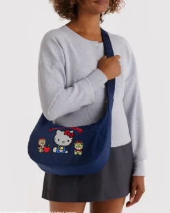 Baggu Medium Nylon Crescent Bag w/ Key Leash - Embroidered Hello Kitty & Teddy Hot