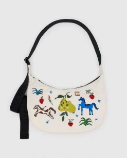 Baggu Medium Nylon Crescent Bag w/ Key Leash - Embroidered Painted Prairie Online