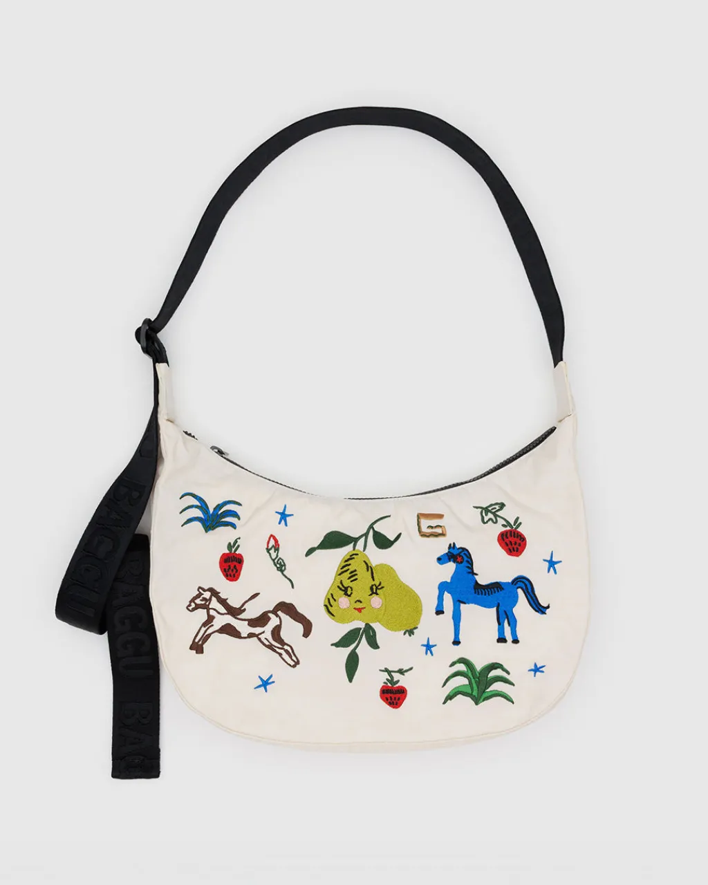 Baggu Medium Nylon Crescent Bag w/ Key Leash - Embroidered Painted Prairie Online