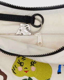 Baggu Medium Nylon Crescent Bag w/ Key Leash - Embroidered Painted Prairie Online