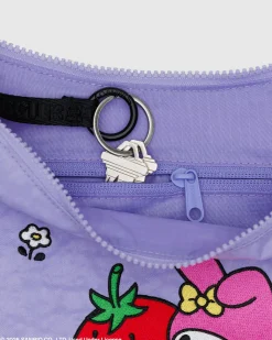 Baggu Medium Nylon Crescent Bag w/ Key Leash - Embroidered My Melody Strawberry Outlet