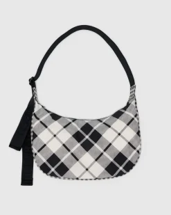 Baggu Medium Nylon Crescent Bag w/ Key Leash - Mixed Plaid Best