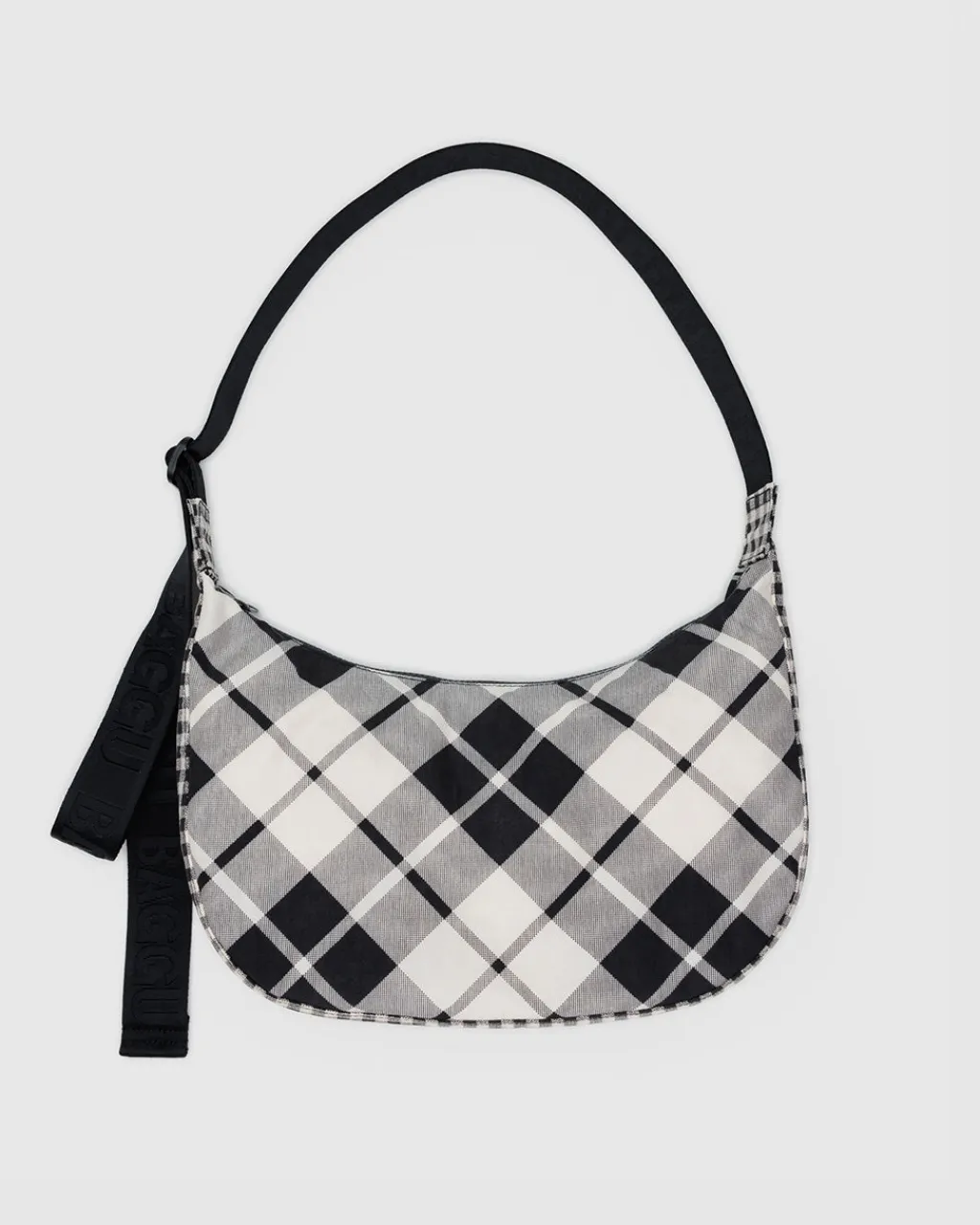 Baggu Medium Nylon Crescent Bag w/ Key Leash - Mixed Plaid Best