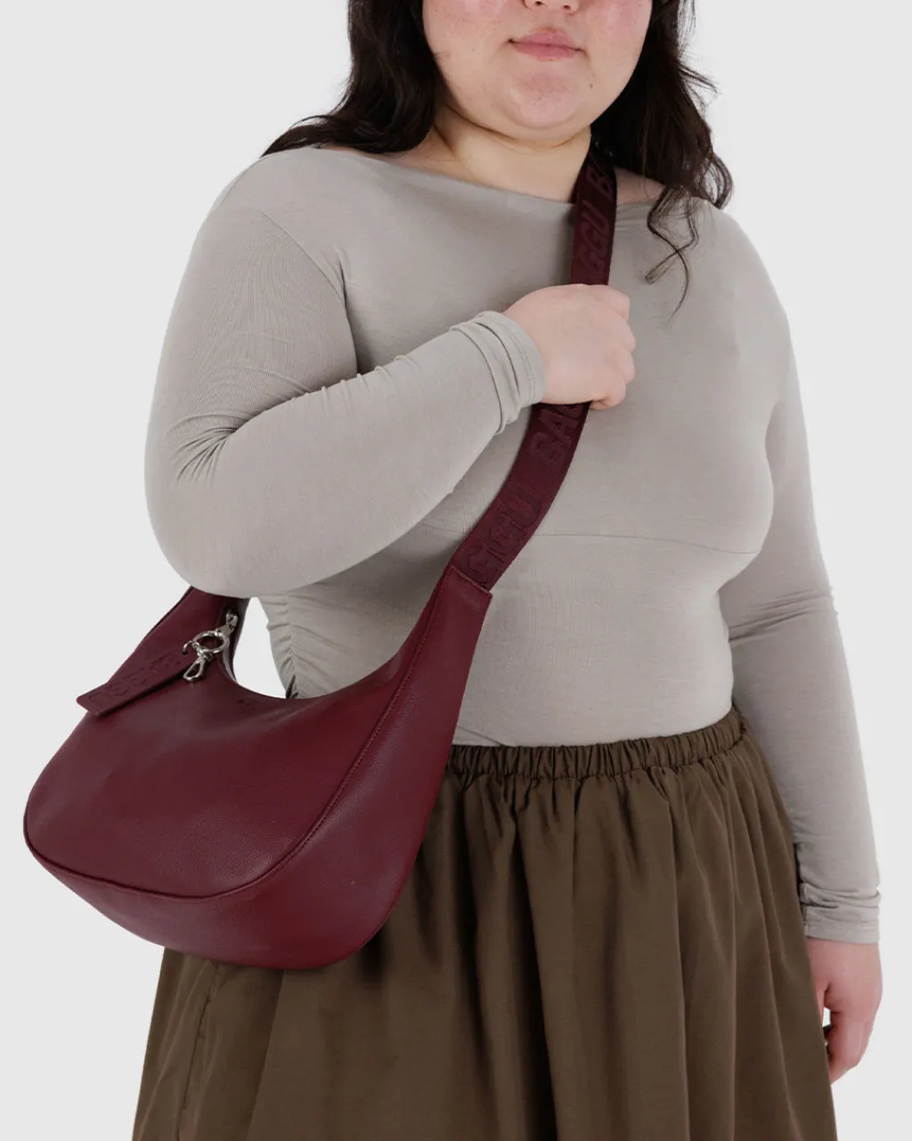 Baggu Medium Recycled Leather Crescent Bag - Mahogany Clearance