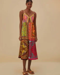 Farm Rio Multicolor Mixed Scarves Midi Dress Hot