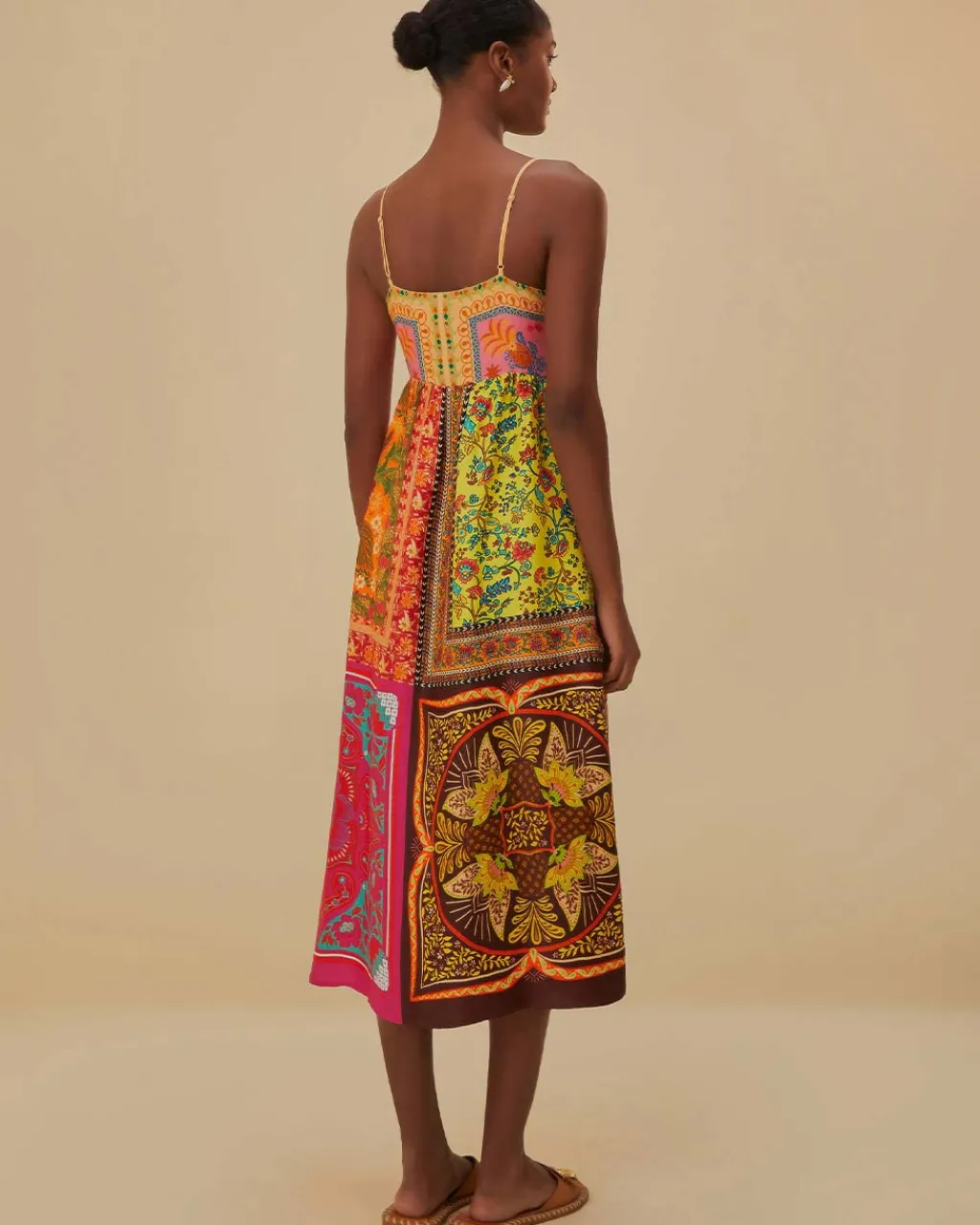 Farm Rio Multicolor Mixed Scarves Midi Dress Hot