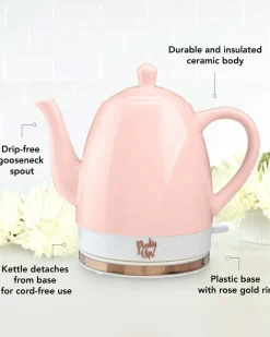 Pinky Up Noelle Ceramic Electric Tea Kettle Pink Outlet