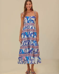 Farm Rio Off-White Blue Foliage Midi Dress Best