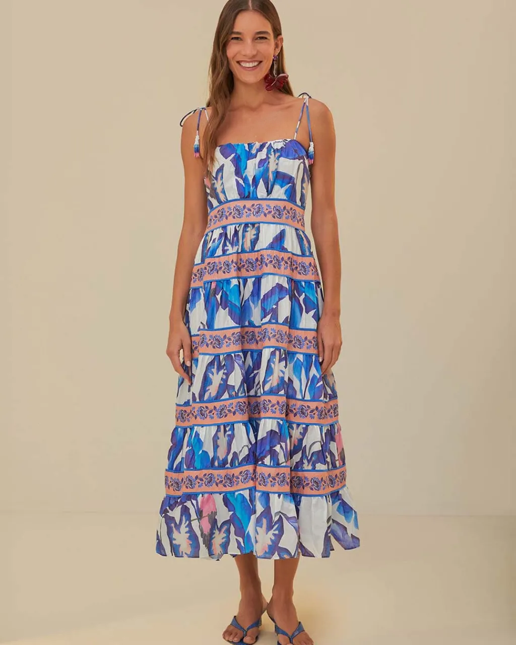 Farm Rio Off-White Blue Foliage Midi Dress Best